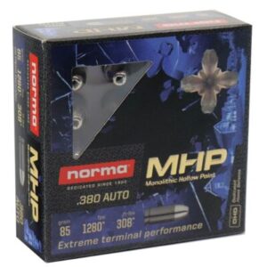 Norma 380 acp Monolithic Hollow Point (MHP) 85 grain Defense NRA AMMO OF THE YEAR 1280 FPS (20 rd box)