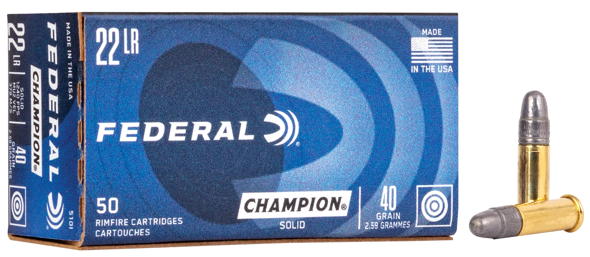 Federal Champion 22 LR 22 Long Rifle 40 grain Solid LRN Lead Round Nose 1200 FPS (50 rd box)