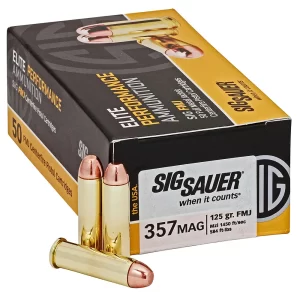 Sig Sauer Elite 357 MAG 125 grain FMJ Full Metal Jacket 1450 FPS 50 rd box FREE SHIPPING (500 rd case)